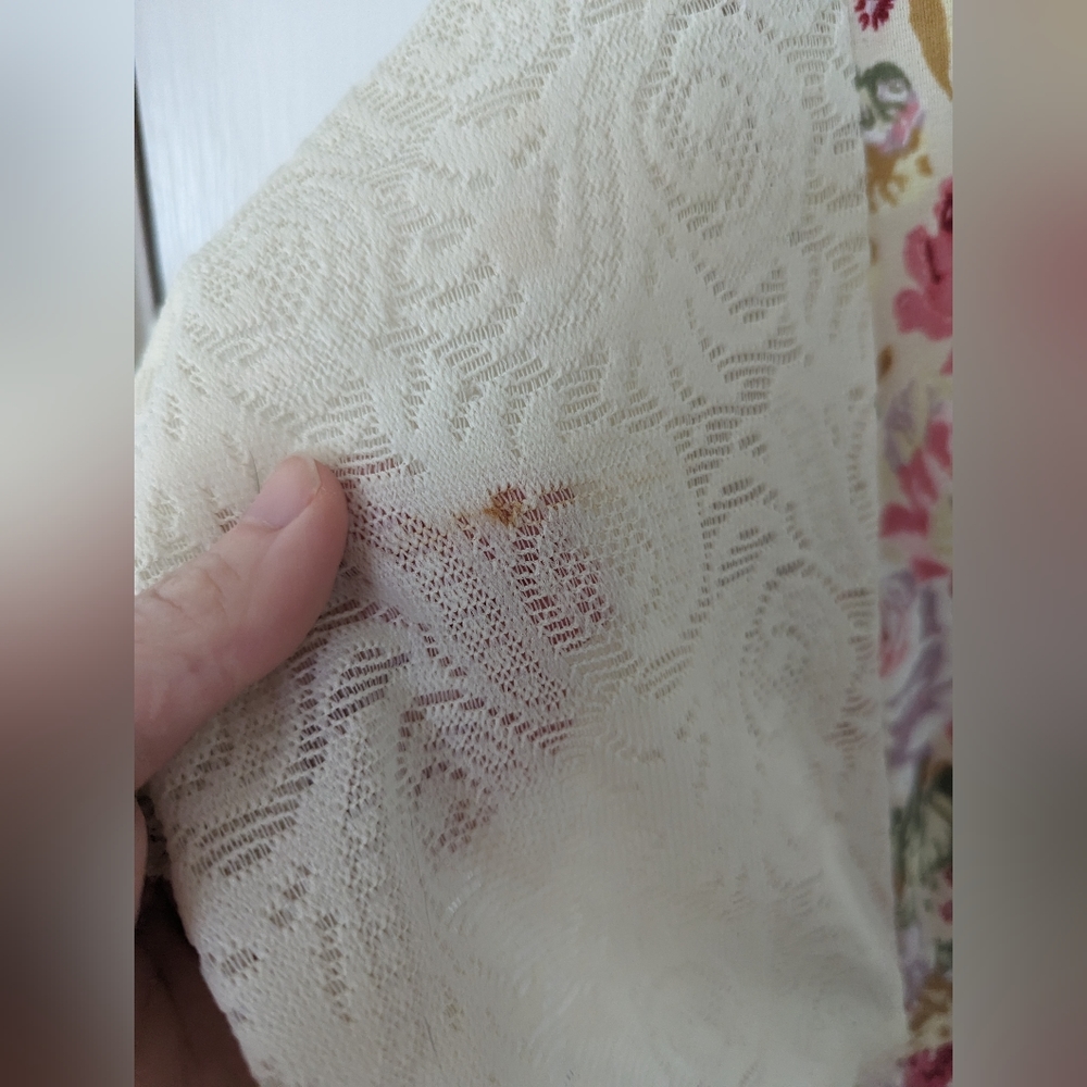 Vintage 70's Full Length Floral Dress with Lace Flutter Sleeves - Picture 4 of 6